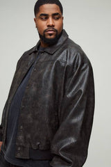 Plus Embossed PU Boxy Harrington Jacket