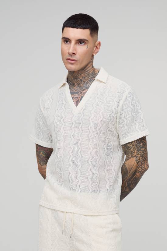 Tall Zig Zag Crochet Polo Shirt