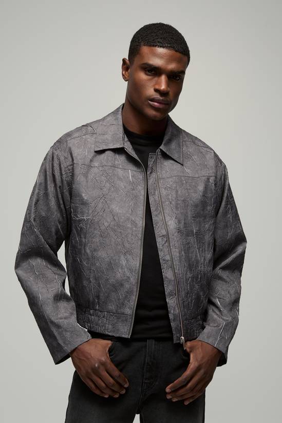 Boxy Crinkle Harrington Jacket