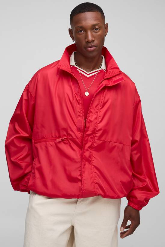 Oversized High Shine Funnel Neck Track Jacket