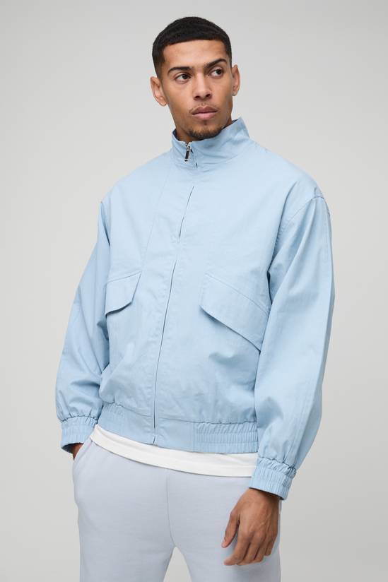 Oversized Boxy Pocket Detail Twill Funnel Neck Bomber Jacket