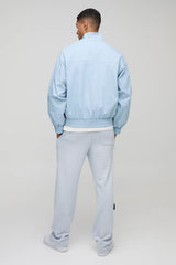 Oversized Boxy Pocket Detail Twill Funnel Neck Bomber Jacket