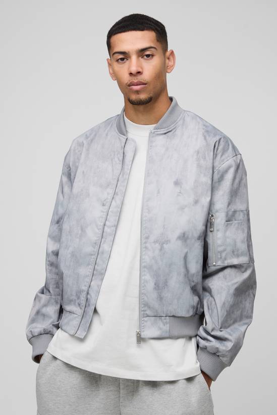 Regular Fit Lightweight Washed Look Nylon Bomber Jacket