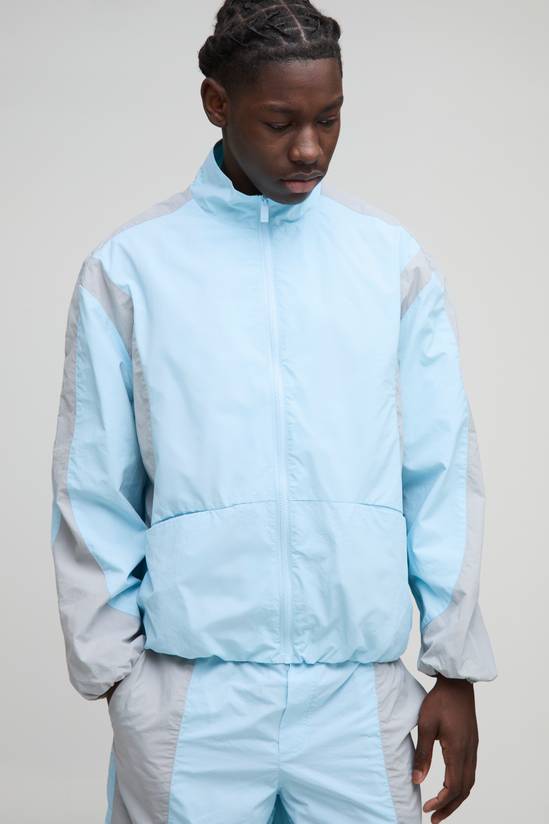 Regular Fit Ripstop Colour Block Funnel Neck Track Jacket