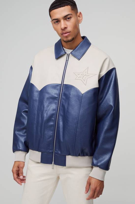 Oversized Western Panelled Collared Bomber Jacket