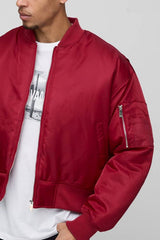 Oversized Boxy Curved Hem Nylon Bomber Jacket