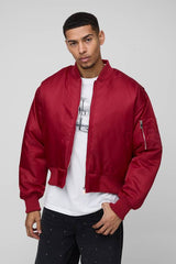 Oversized Boxy Curved Hem Nylon Bomber Jacket