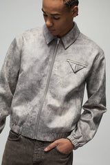 Boxy Washed Look Faux Suede Harrington Jacket