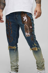 Skinny Applique Ripped Jeans