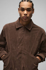 Boxy Faux Suede Pocket Harrington Jacket