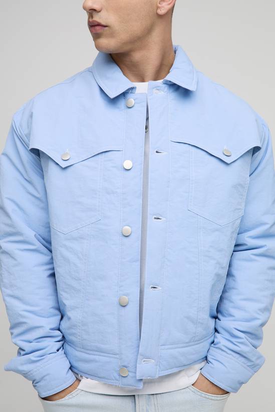 Boxy Nylon Contrast Stitch Western Trucker Jacket