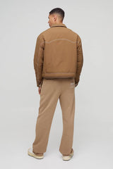 Boxy Nylon Contrast Stitch Western Padded Trucker Jacket