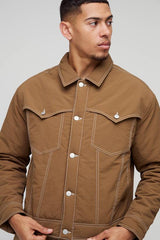 Boxy Nylon Contrast Stitch Western Padded Trucker Jacket