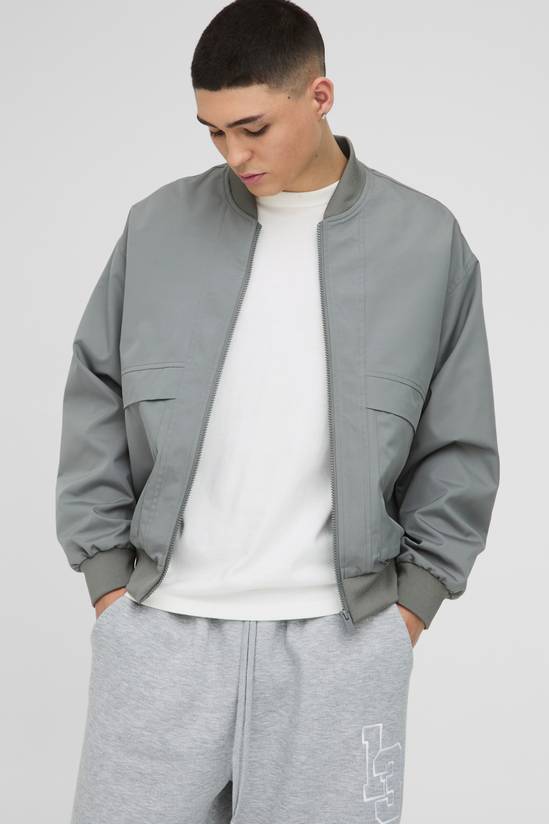 Oversized Boxy Seam Detail Nylon Bomber Jacket