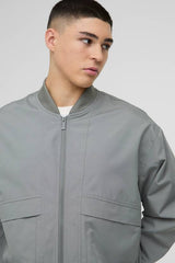 Oversized Boxy Seam Detail Nylon Bomber Jacket