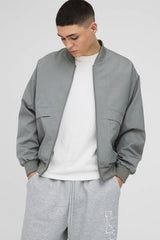 Oversized Boxy Seam Detail Nylon Bomber Jacket