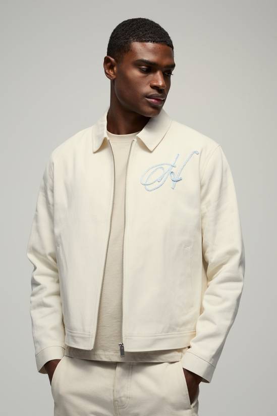 Boxy Twill Homme Rope Applique Harrington Jacket