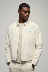 Boxy Twill Homme Rope Applique Harrington Jacket