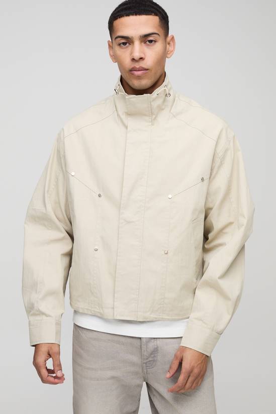 Oversized Boxy Twill Funnel Neck Cagoule Jacket