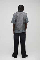 Regular Fit Sleeveless Biker Jacket Washed Look PU