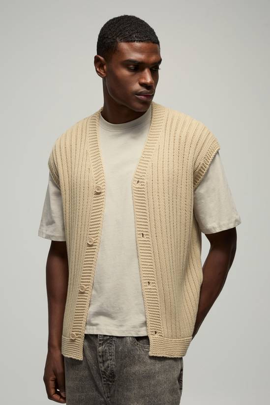 Oversized V Neck Button Up Knitted Vest