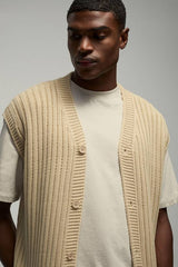 Oversized V Neck Button Up Knitted Vest