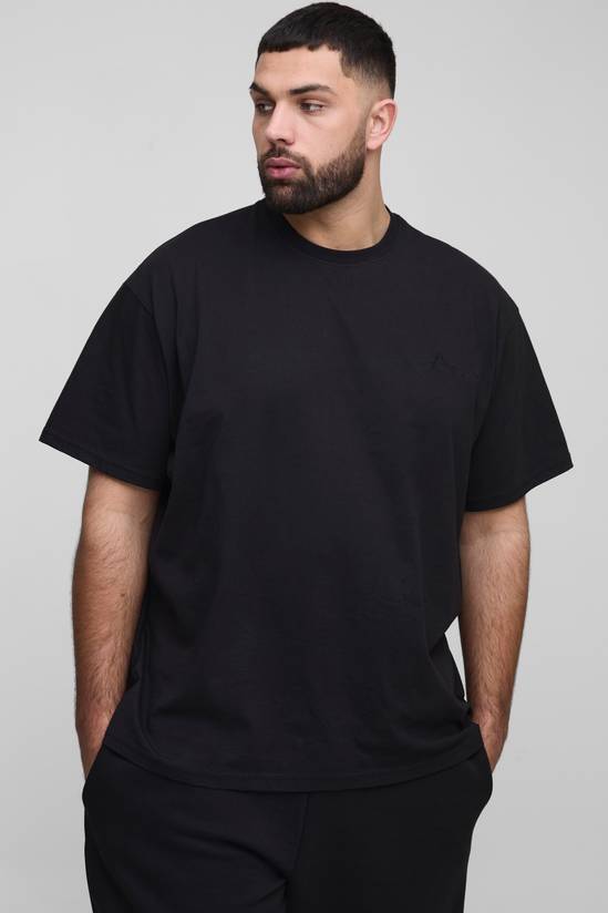 Plus Oversized BM Signature Embroidered Crew Neck T-shirt