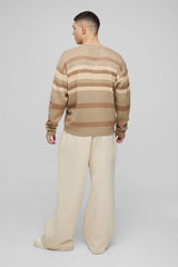 Oversized Boxy V Neck Striped Knitted Jumper