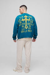 Boxy Cross Graphic Brushed Knitted Cardigan