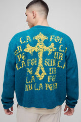 Boxy Cross Graphic Brushed Knitted Cardigan