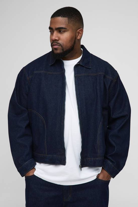 Plus Boxy Contrast Stitch Denim Jacket