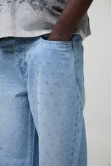 Relaxed Fit All Over Rhinestone Embellished Jeans