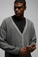 Oversized Boxy Dropped Shoulder Ribbed Contrast Knitted Cardigan