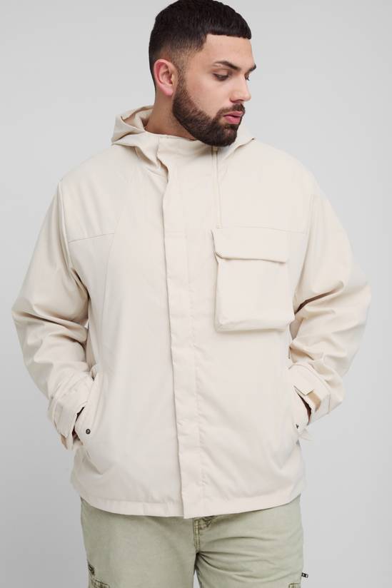 Plus Lightweight Regular Fit Hooded Parka Jacket In Stone