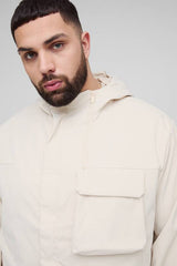 Plus Lightweight Regular Fit Hooded Parka Jacket In Stone