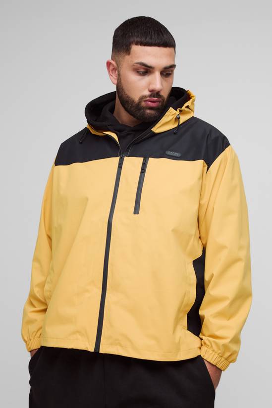 Plus Oversized Colour Block Hooded Windbreaker In Tan
