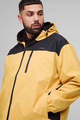 Plus Oversized Colour Block Hooded Windbreaker In Tan