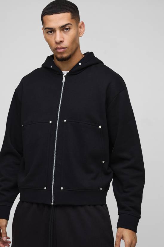 Oversized Boxy Zip Through Carpenter Hoodie