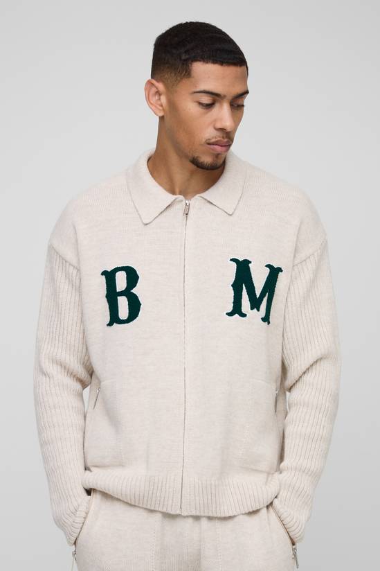 BM Oversized Boucle  Knitted Harrington Jacket