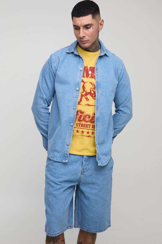 Tall Oversized Denim Shirt & Regular Jorts Set