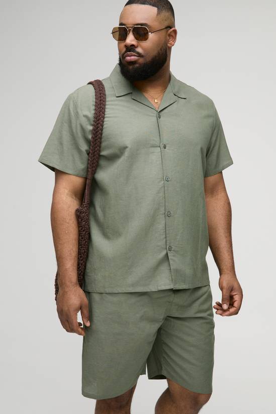 Plus Regular Linen Shirt & Short Set