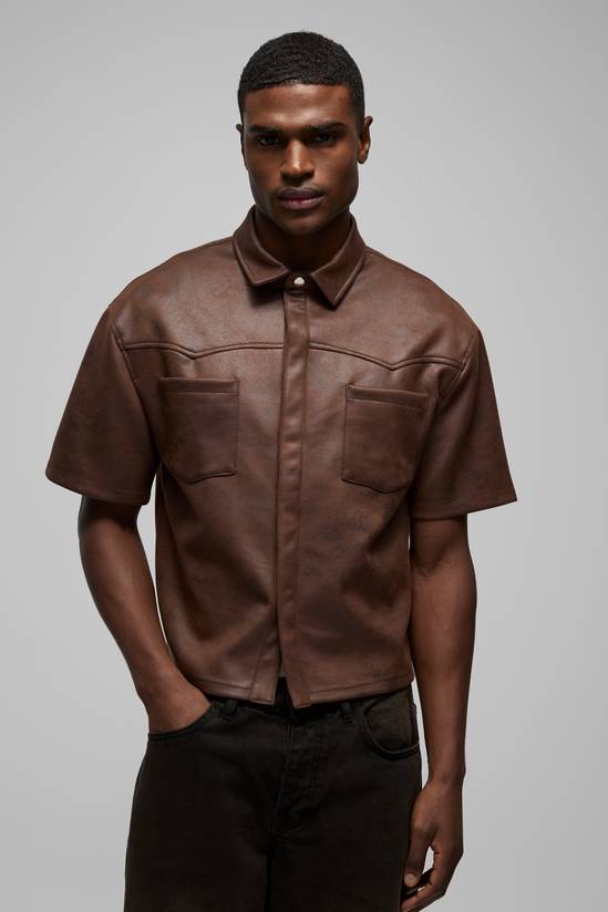 Oversized Antique Suedette Western Panel Shirt