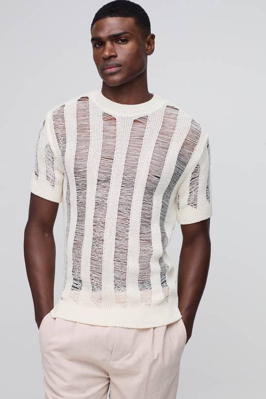 Regular Fit Ladder Stitch Knitted T-Shirt