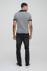 Muscle Fit Revere Collar Ribbed Plated Knitted Polo