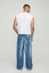 Rigid Baggy Rhinestone Washed Jeans