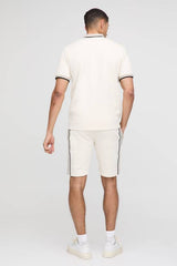 Slim Fit Pique Interlock Stripe Polo and Shorts Set