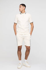Slim Fit Pique Interlock Stripe Polo and Shorts Set