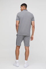 Slim Fit Pique Interlock Stripe Polo and Shorts Set