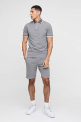Slim Fit Pique Interlock Stripe Polo and Shorts Set