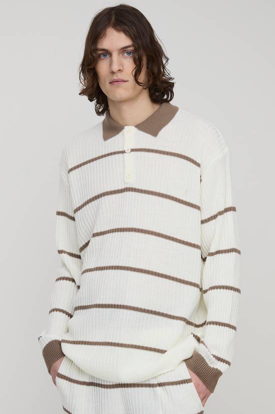 Tall Stripe Knitted Oversized Rugby Polo